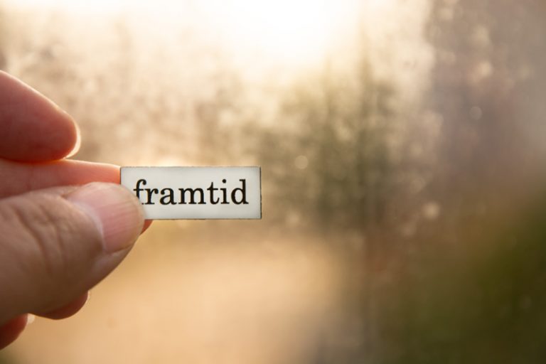 Hand som håller en magnet där det står framtid på.