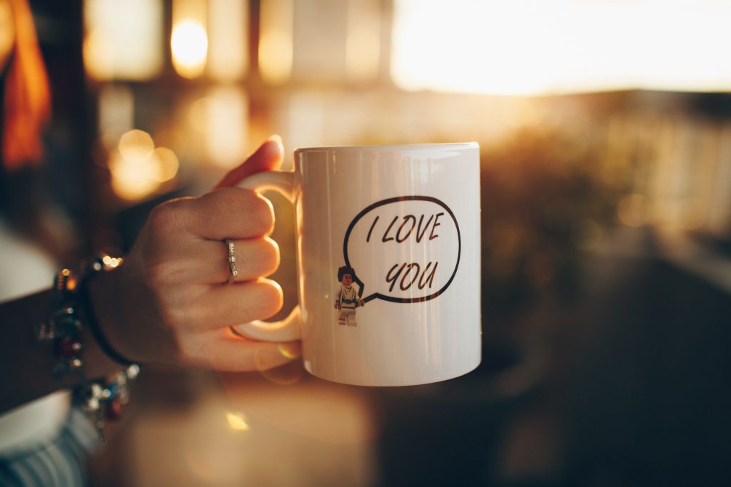 Kaffekopp med texten "I love you".